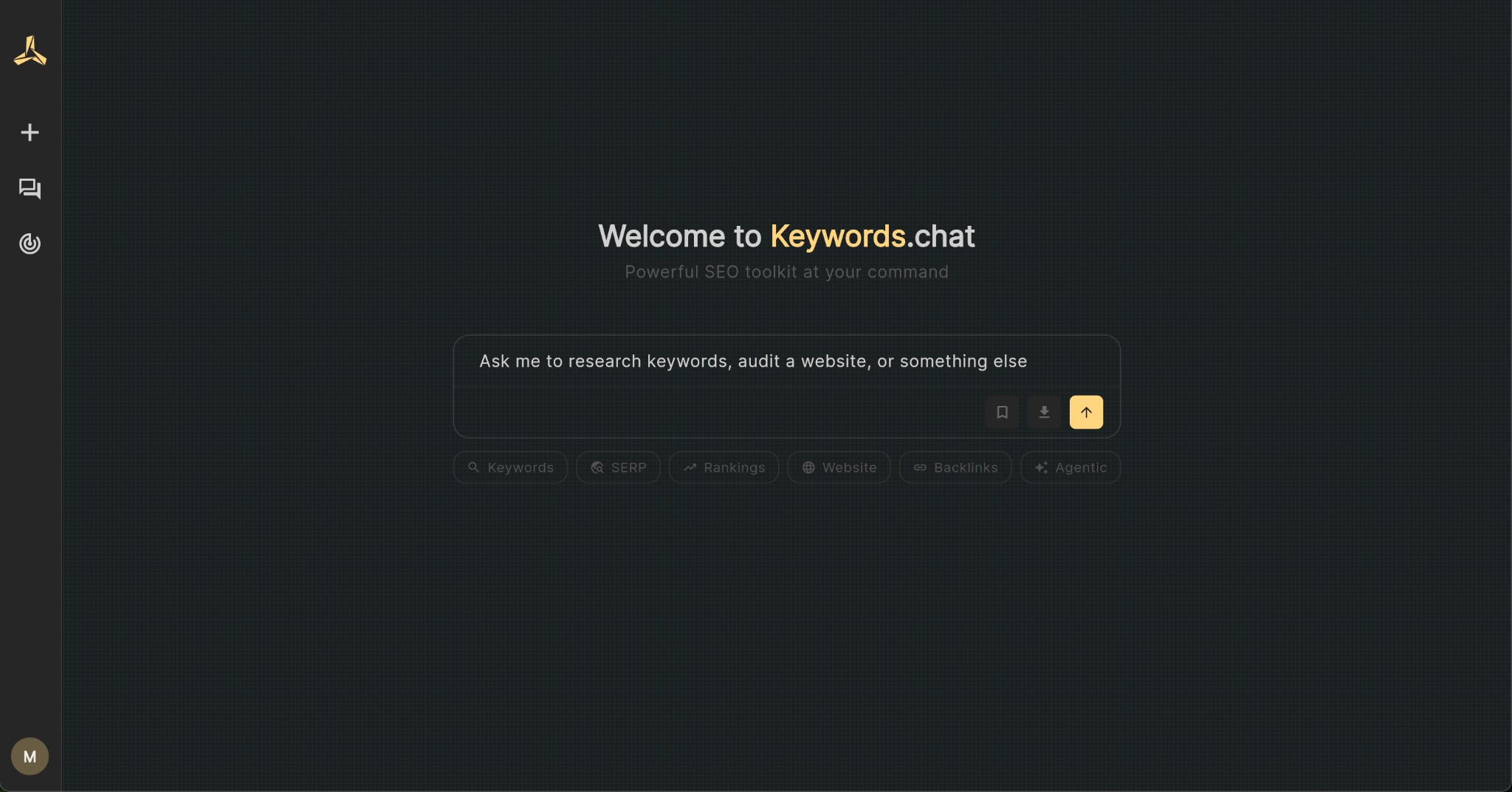 Keywords.chat Welcome Screen