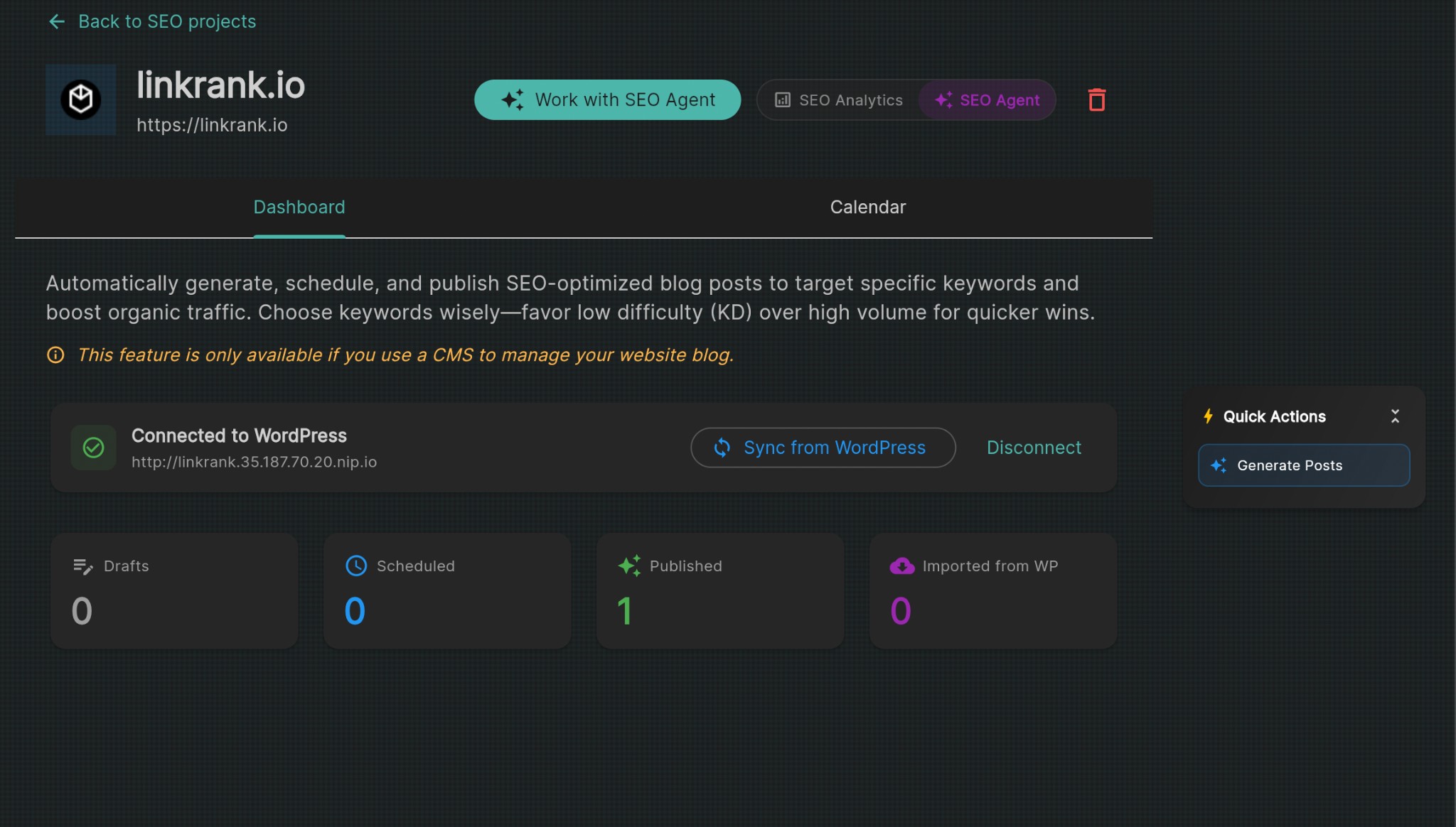 WordPress Integration Dashboard